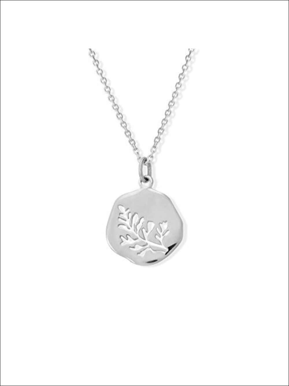 Sterling Silver Cut-Out Leaf Branch Pendant Necklace 20 in